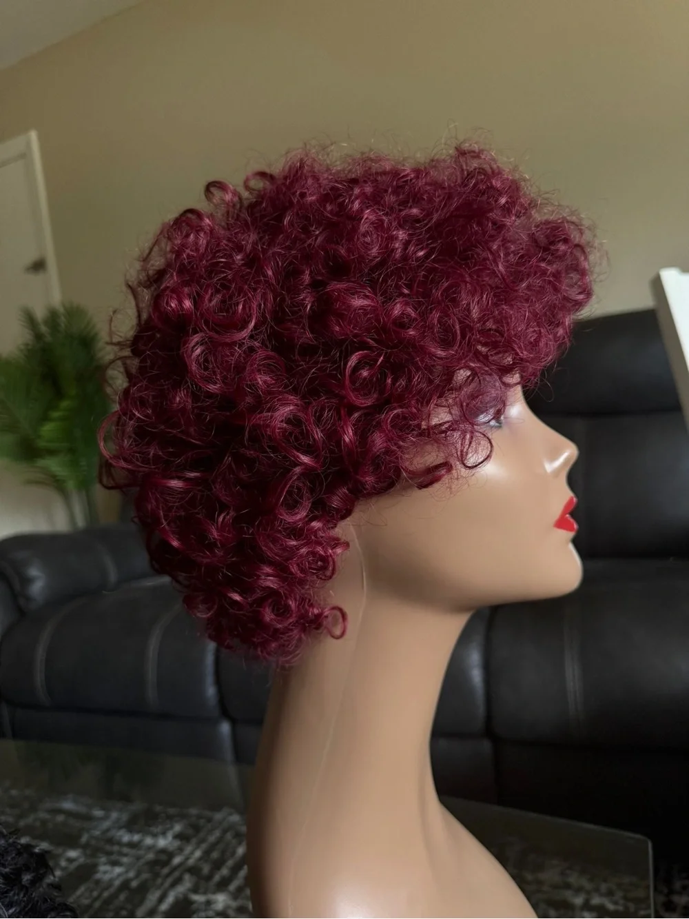 Short Curly Wig in Deep Burgundy - Women Hair